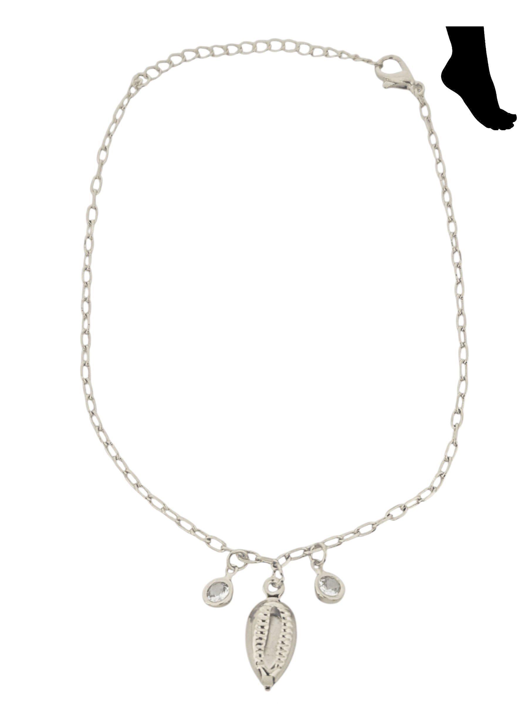 Tornozeleira Folheada a Ouro 18k e Prata Búzios Com Cristal