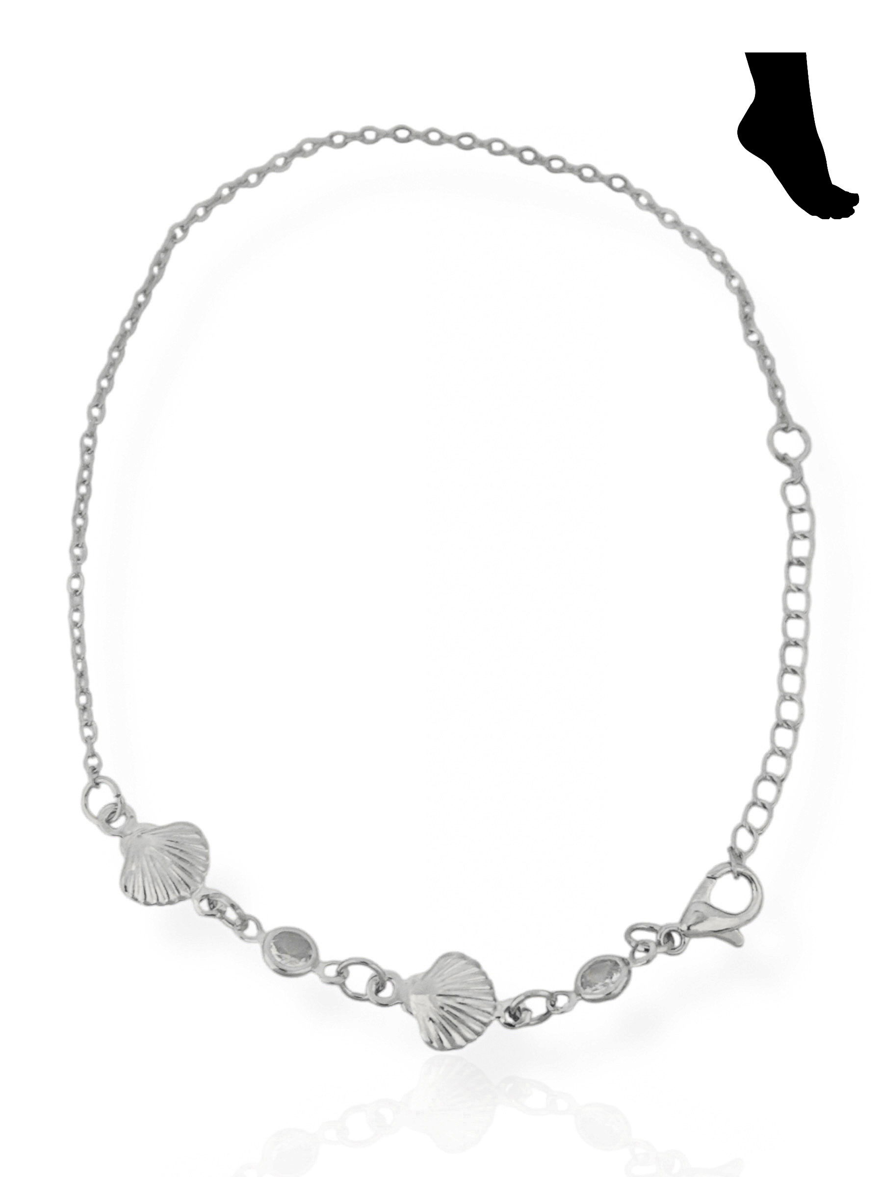 Tornozeleira Folheada a Ouro 18k e Prata Conchas Cristais