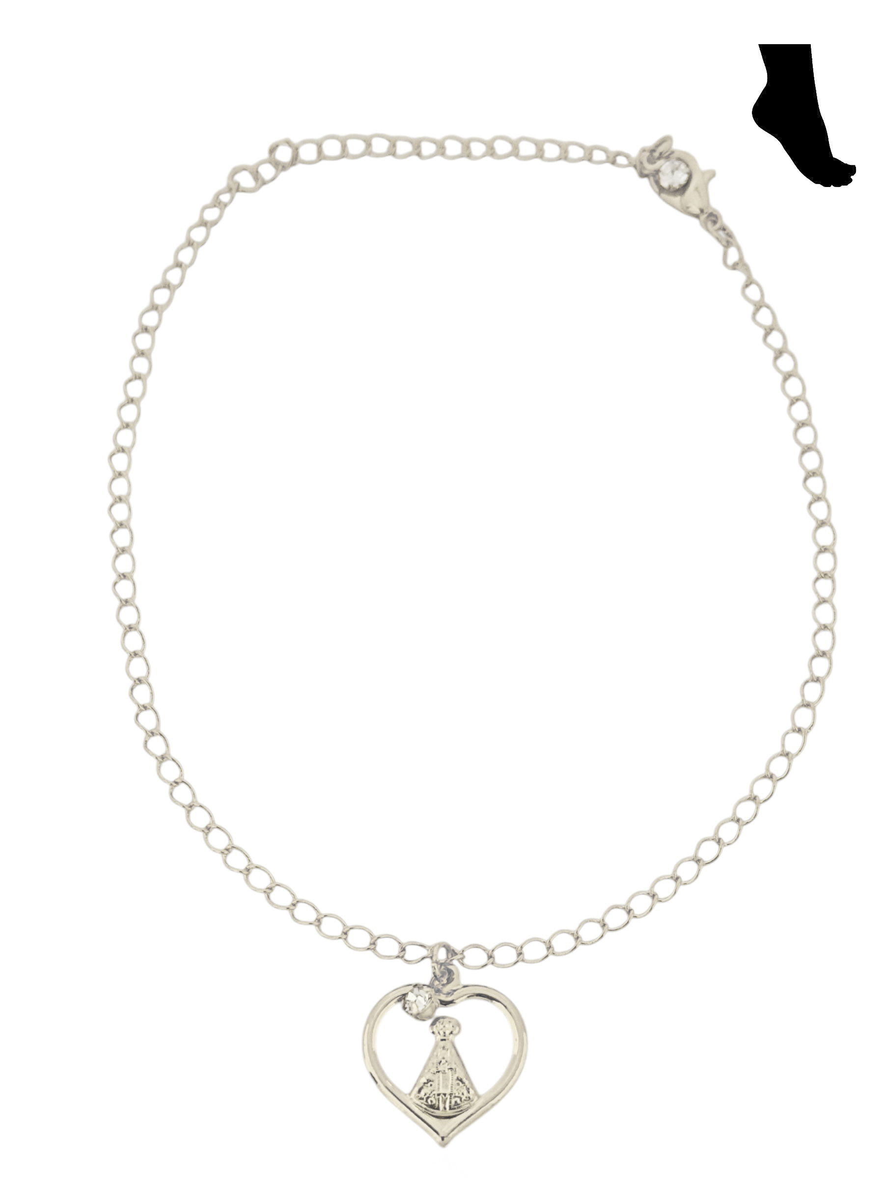 Tornozeleira Folheada a Ouro 18k e Prata Coração Com 'Nossa Senhora'