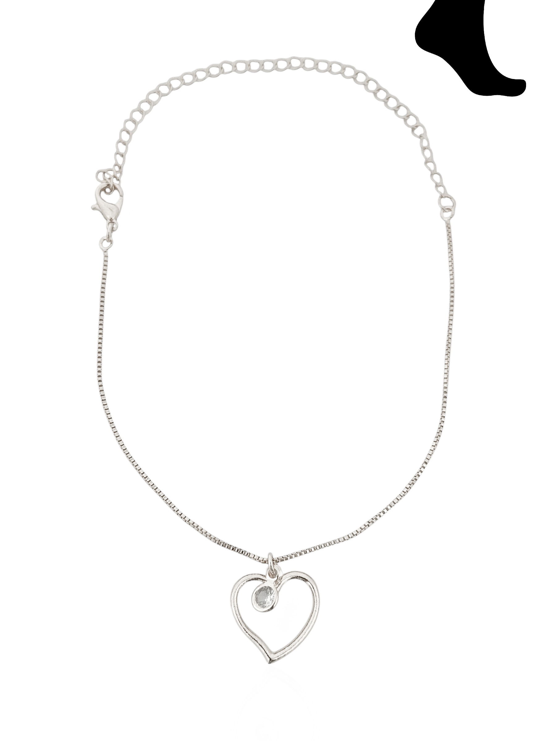 Tornozeleira Folheada a Ouro 18k e Prata Coração e Ponto de Luz