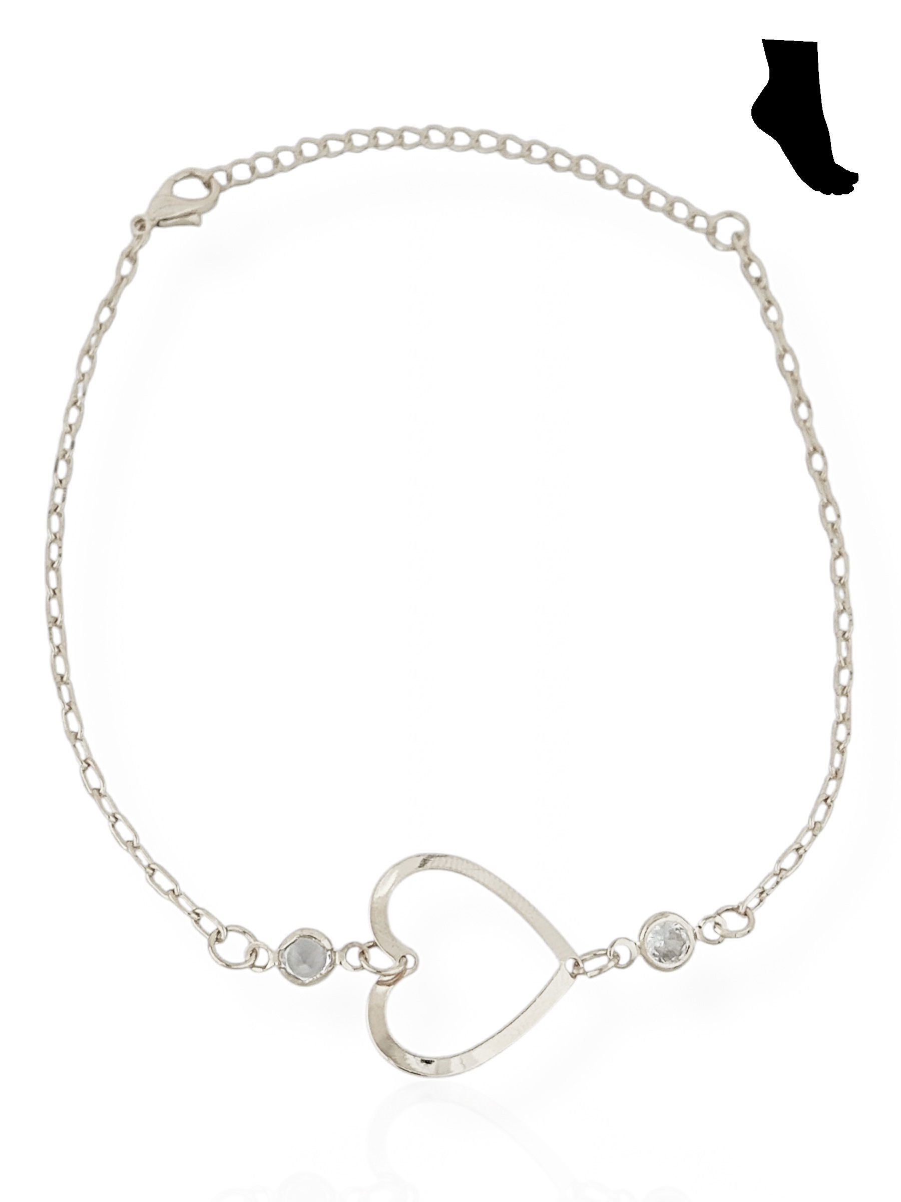 Tornozeleira Folheada a Ouro 18k e Prata Coração Vazado