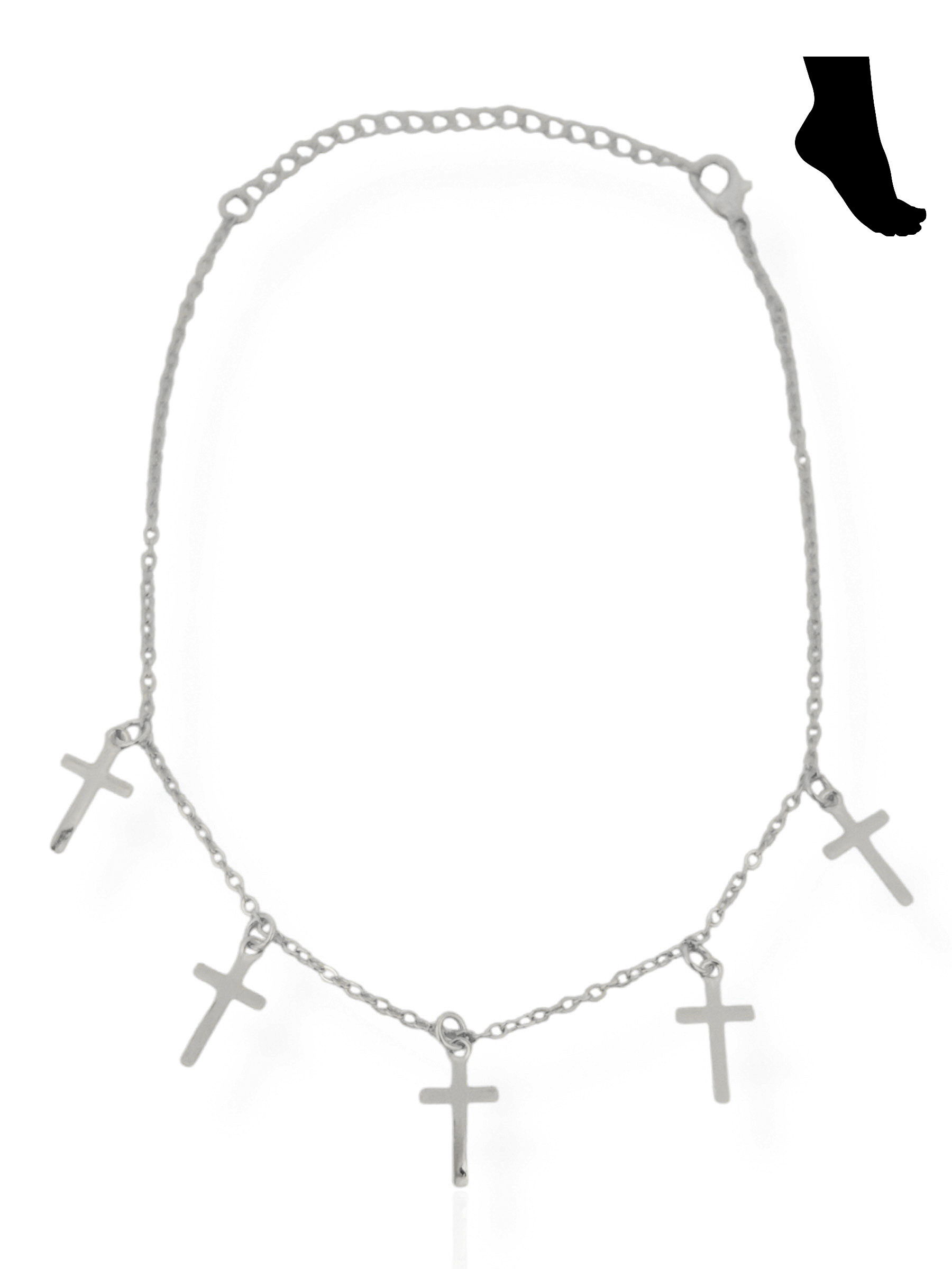 Tornozeleira Folheada a Ouro 18k e Prata Crucifico Liso