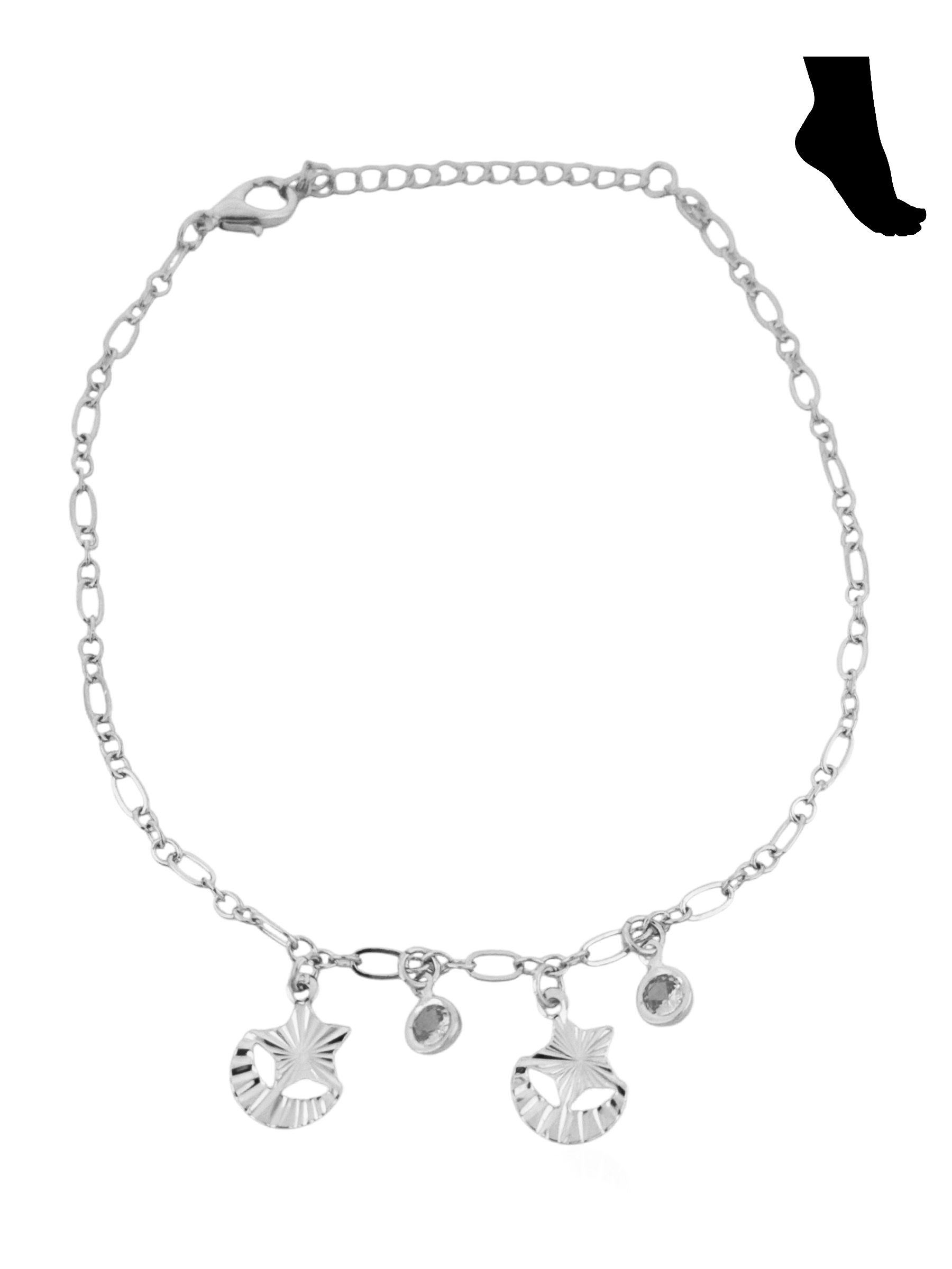 Tornozeleira Folheada a Ouro 18k e Prata Estrela e Pontos de Luz