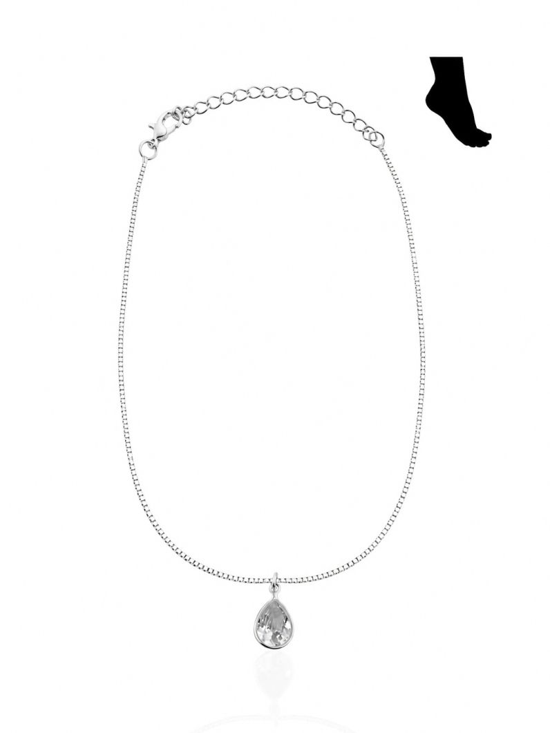 Tornozeleira Folheada a Ouro 18k e Prata Gota Cristal