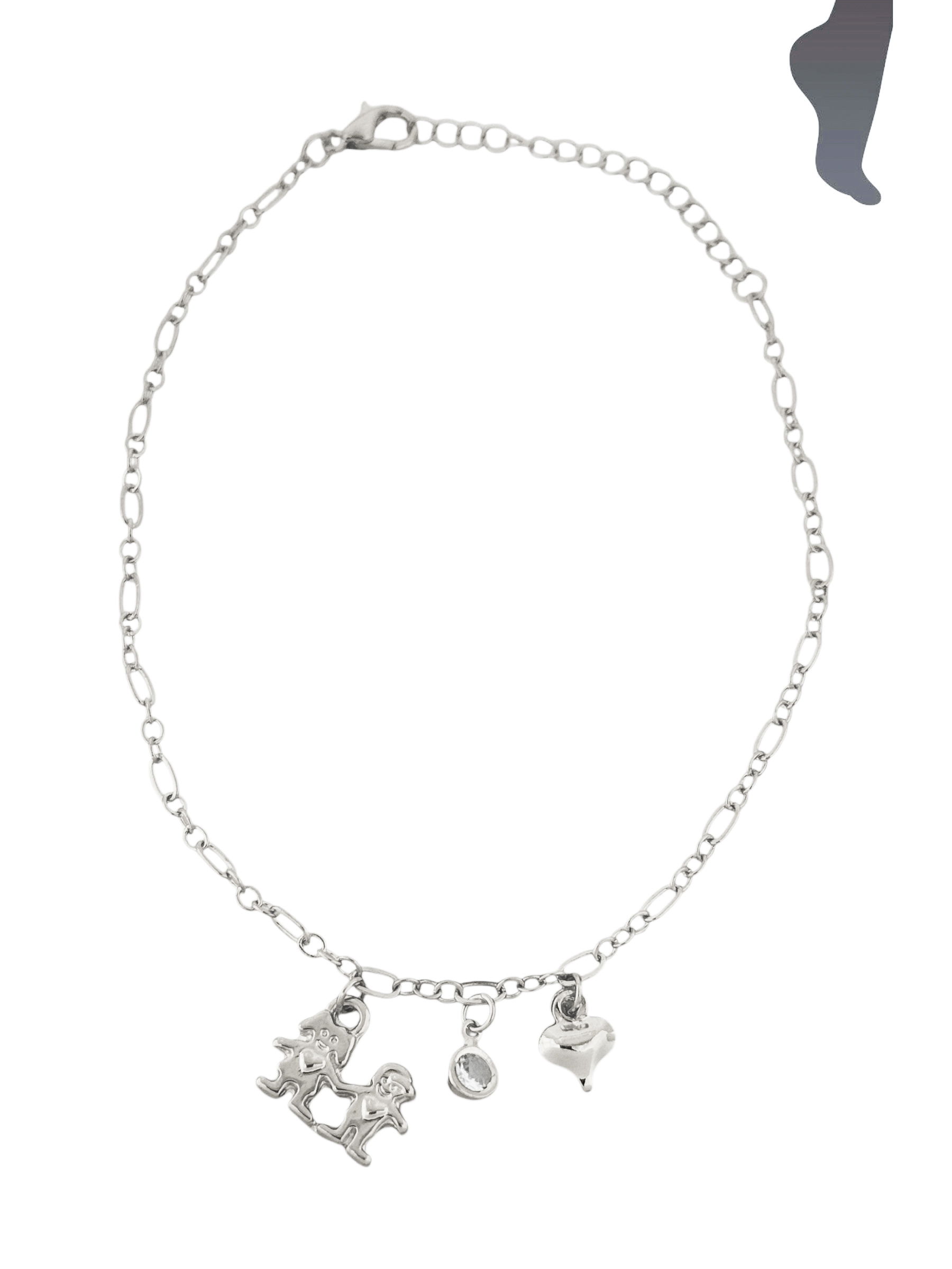 Tornozeleira Folheada a Ouro 18k e Prata Menino e Menina, Ponto de Luz e Coração