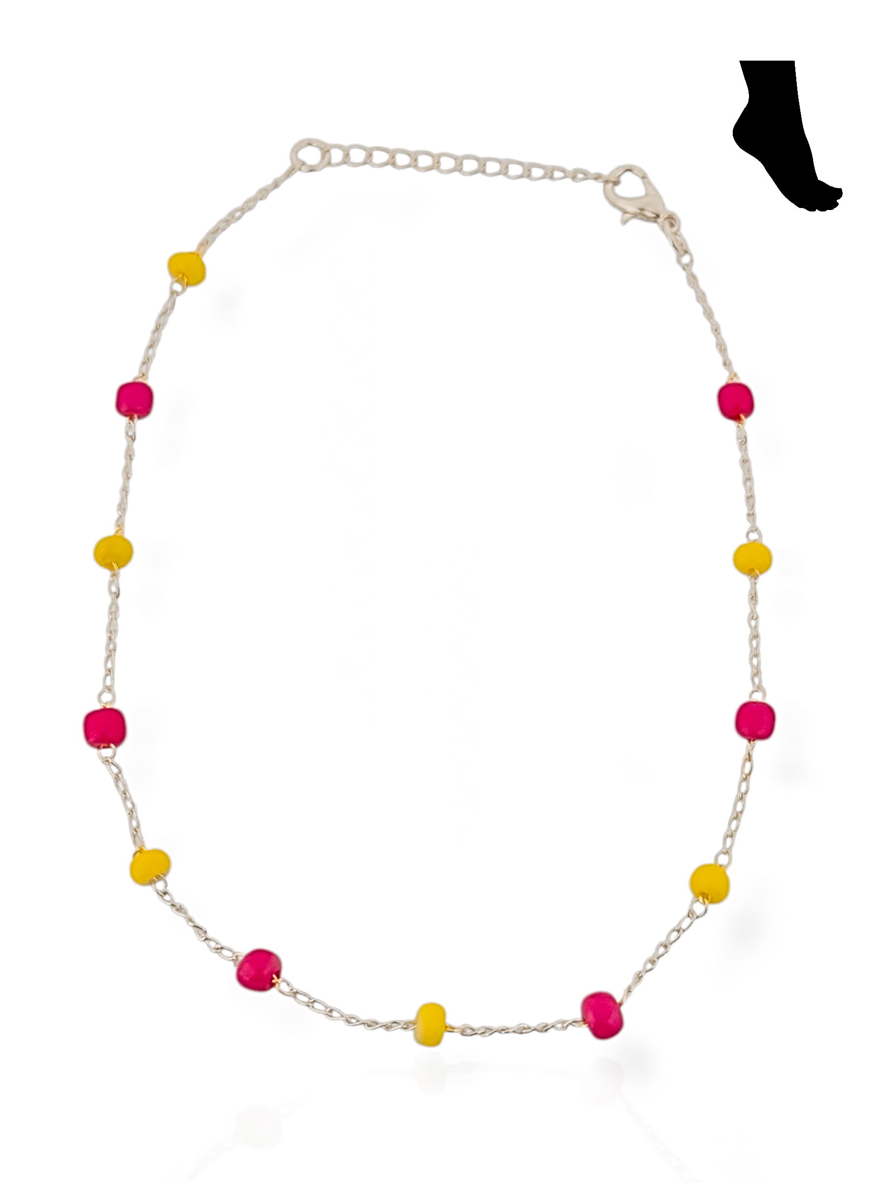 Tornozeleira Folheada a Ouro 18k e Prata Miçangas Coloridos