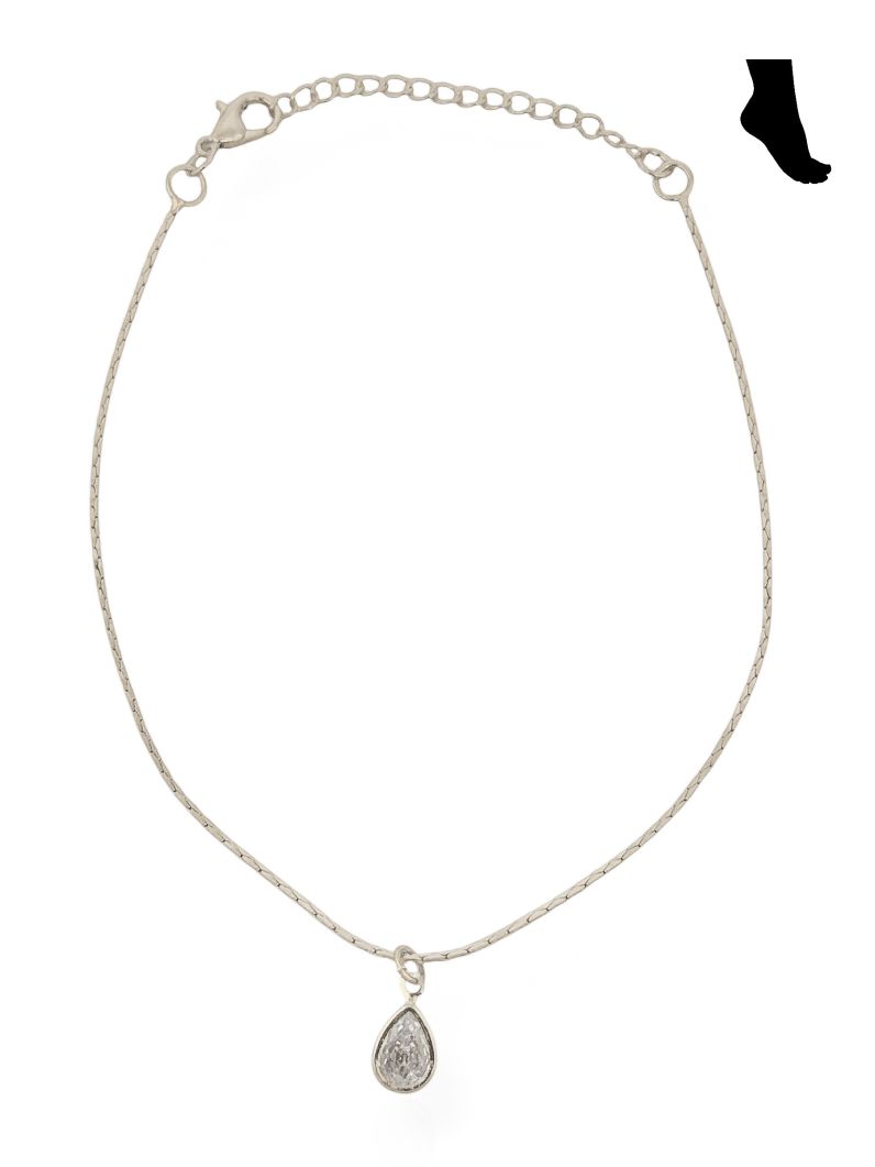 Tornozeleira Folheada a Ouro 18k e Prata Pingente Gota Cristal