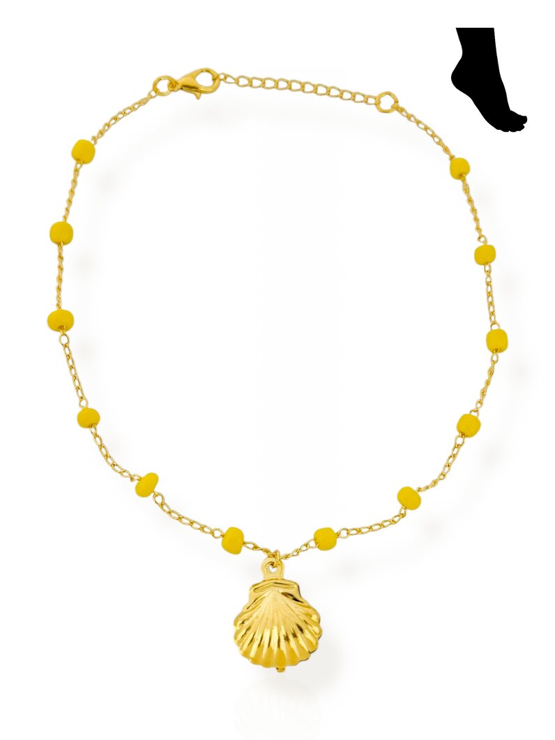 Tornozeleira Folheado a Ouro 18k e Prata 925 Colorida Com Concha