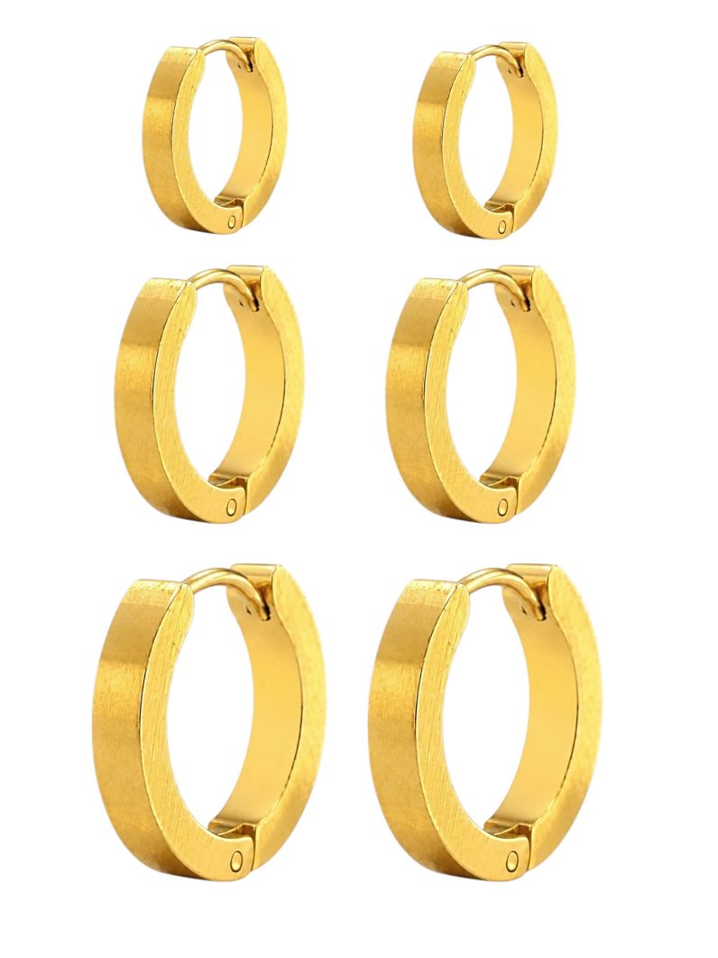 Trio de Brinco Aço inoxidavel Folheado a Ouro 18k Argola Lisa