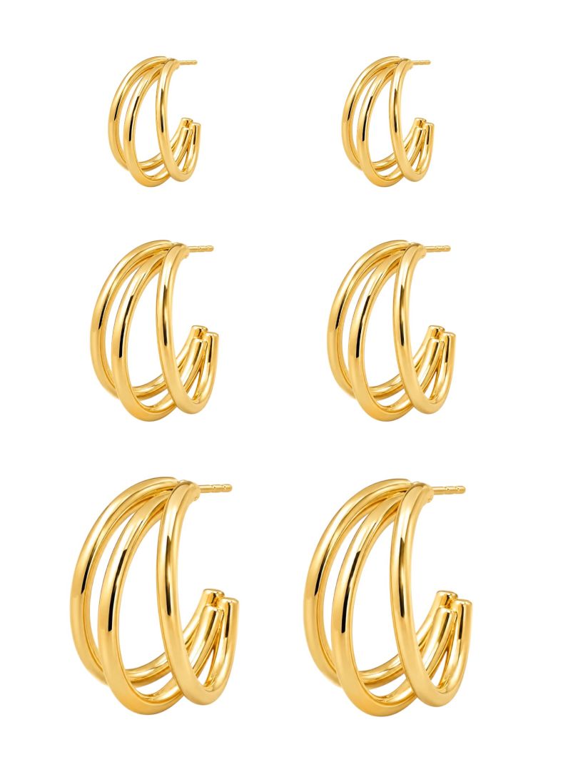 Trio de Brinco Aço Inoxidável Folheado a Ouro 18k Argola Tres Fios