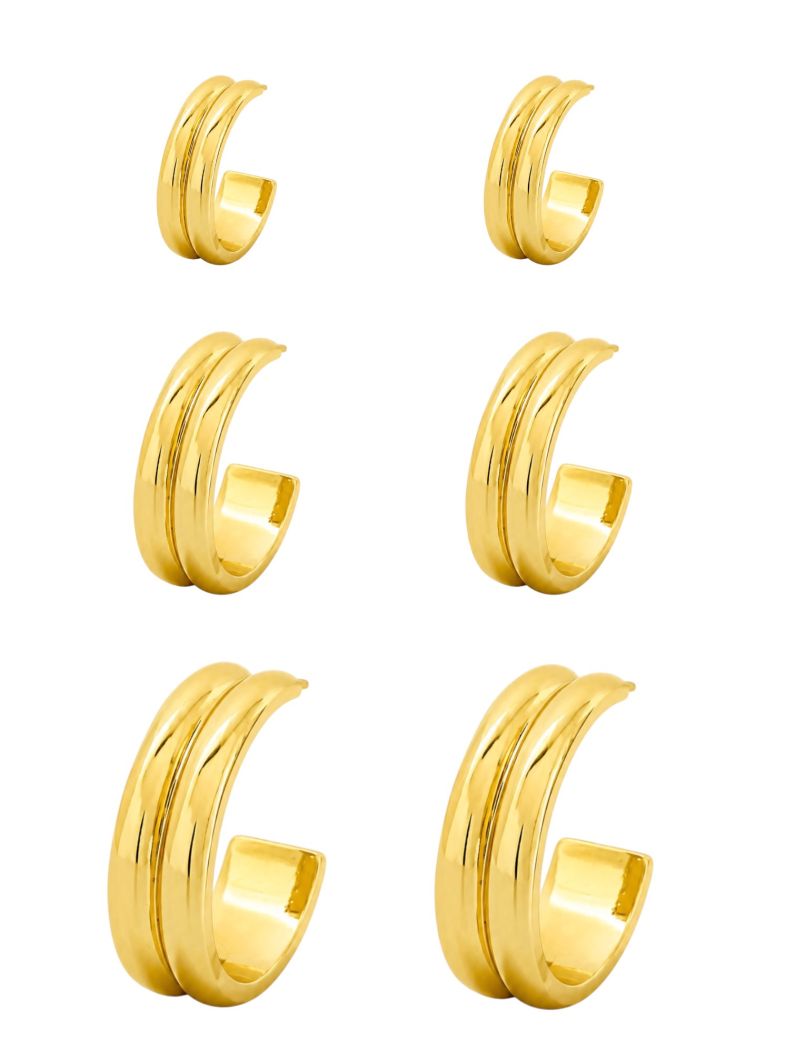 Trio de Brinco Aço Inoxidável Folheado a Ouro 18k Argola Tubos Modernos