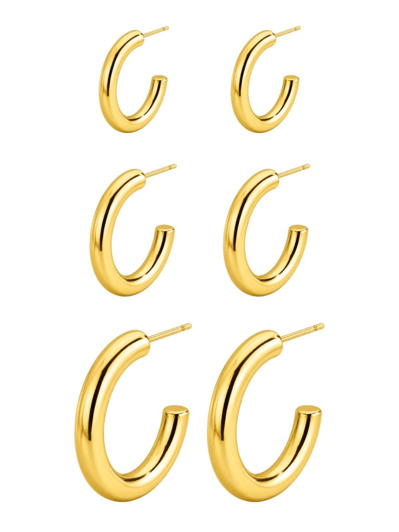 Trio de Brinco Aço inoxidavel Folheado a Ouro 18k Argolas