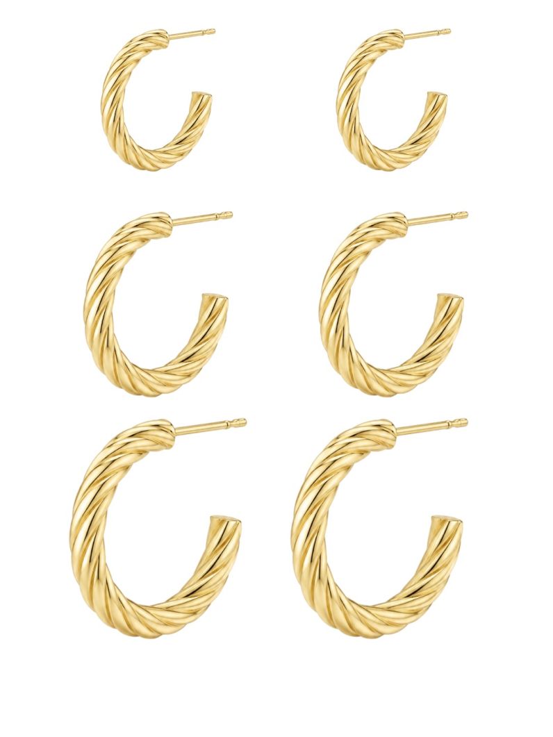 Trio de Brinco Aço Inoxidável Folheado a Ouro 18k Argolas Tubo Torcido