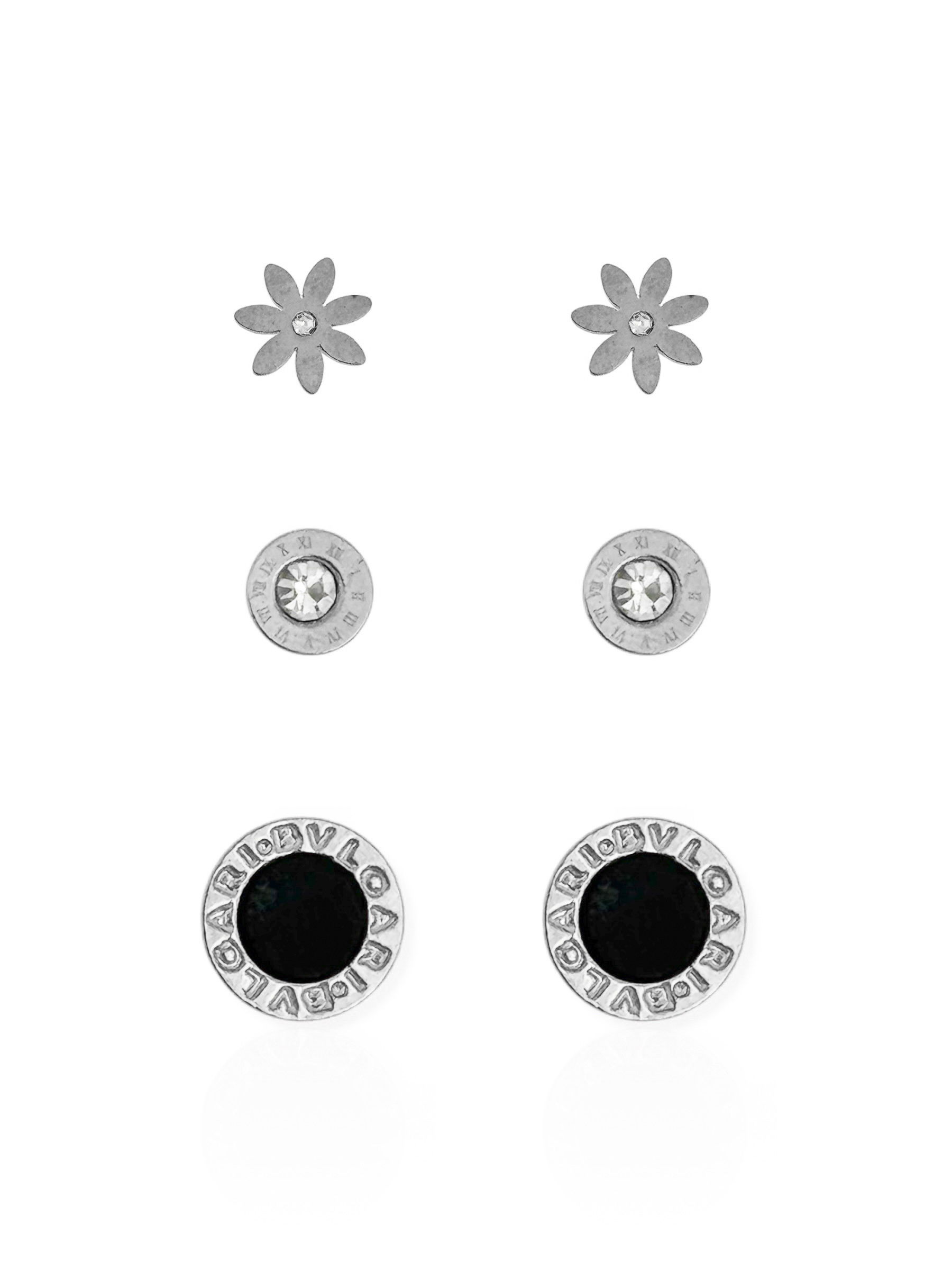 Trio de Brinco Aço noxidável Folheado a Ouro 18k e Prata Inspiração Grandes Marcas