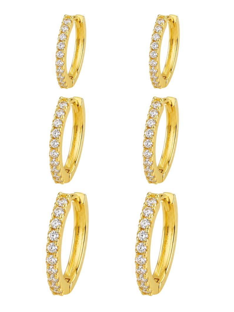 Trio de Brinco Folheado a Ouro 18k e Prata Argola Com Micro Zirconia
