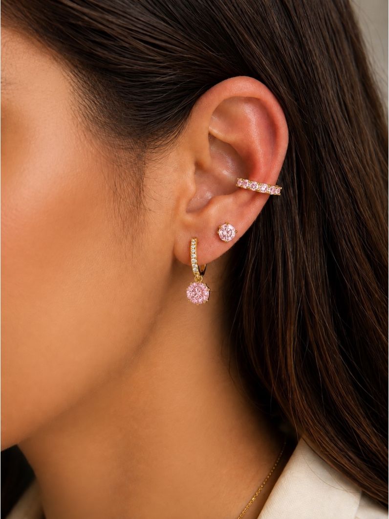 Trio de Brinco Folheado a Ouro 18k e Prata Argola com Pontos de Luz