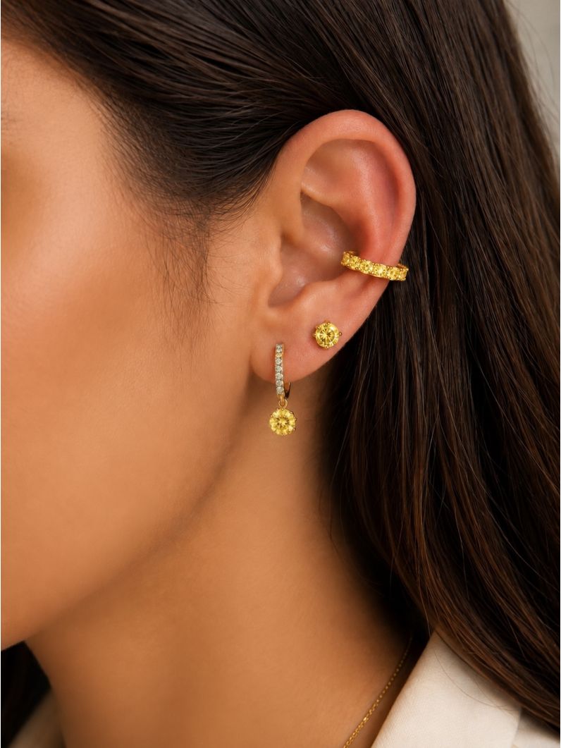 Trio de Brinco Folheado a Ouro 18k e Prata Argola com Pontos de Luz