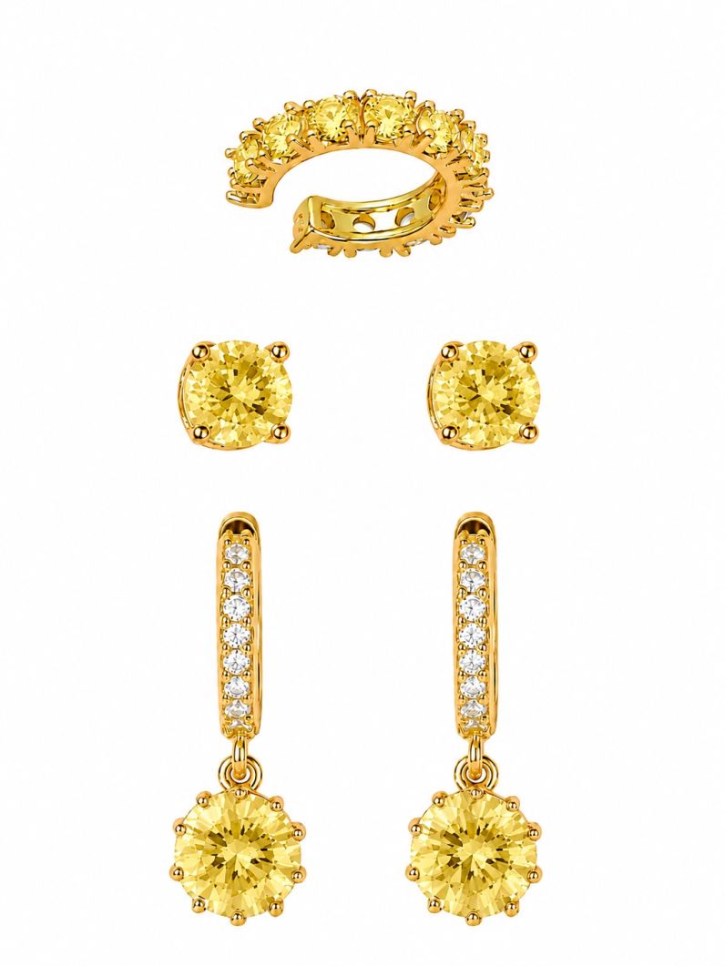 Trio de Brinco Folheado a Ouro 18k e Prata Argola com Pontos de Luz