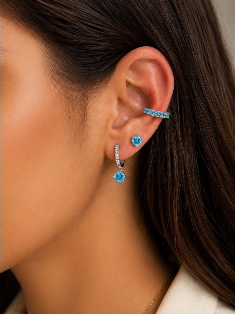 Trio de Brinco Folheado a Ouro 18k e Prata Argola com Pontos de Luz