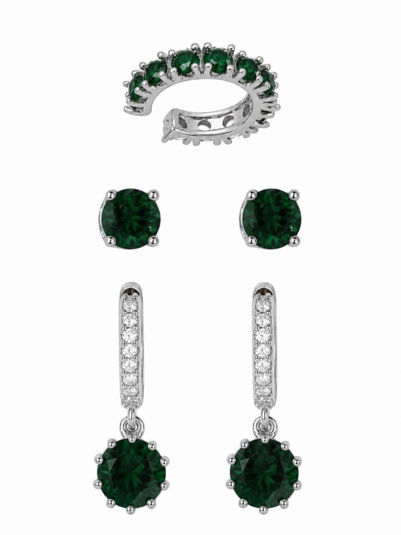 Trio de Brinco Folheado a Ouro 18k e Prata Argola com Pontos de Luz
