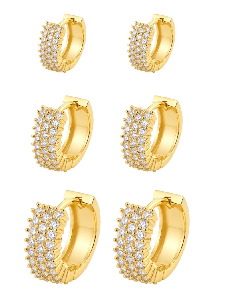 Trio de Brinco Folheado a Ouro 18k e Prata Argola com Zirconias Cravejadas