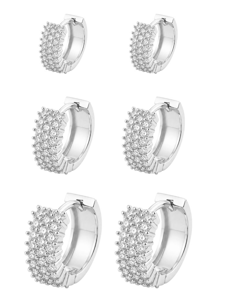 Trio de Brinco Folheado a Ouro 18k e Prata Argola com Zirconias Cravejadas