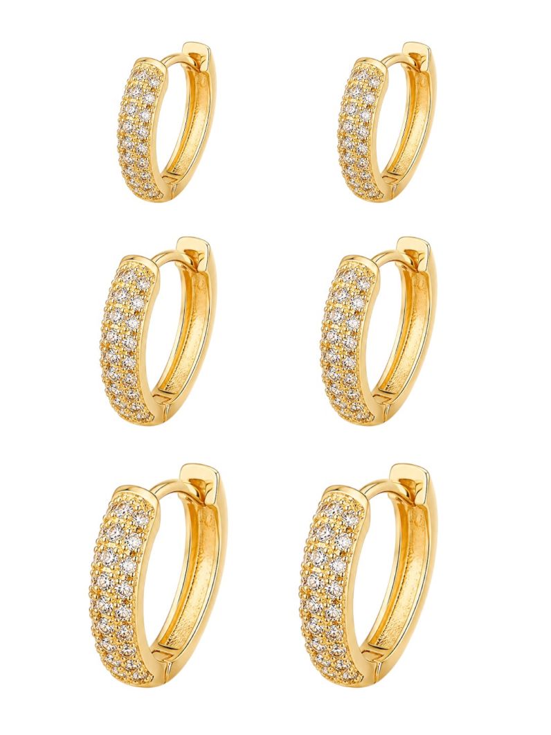 Trio de Brinco Folheado a Ouro 18k e Prata Argola Cravejado