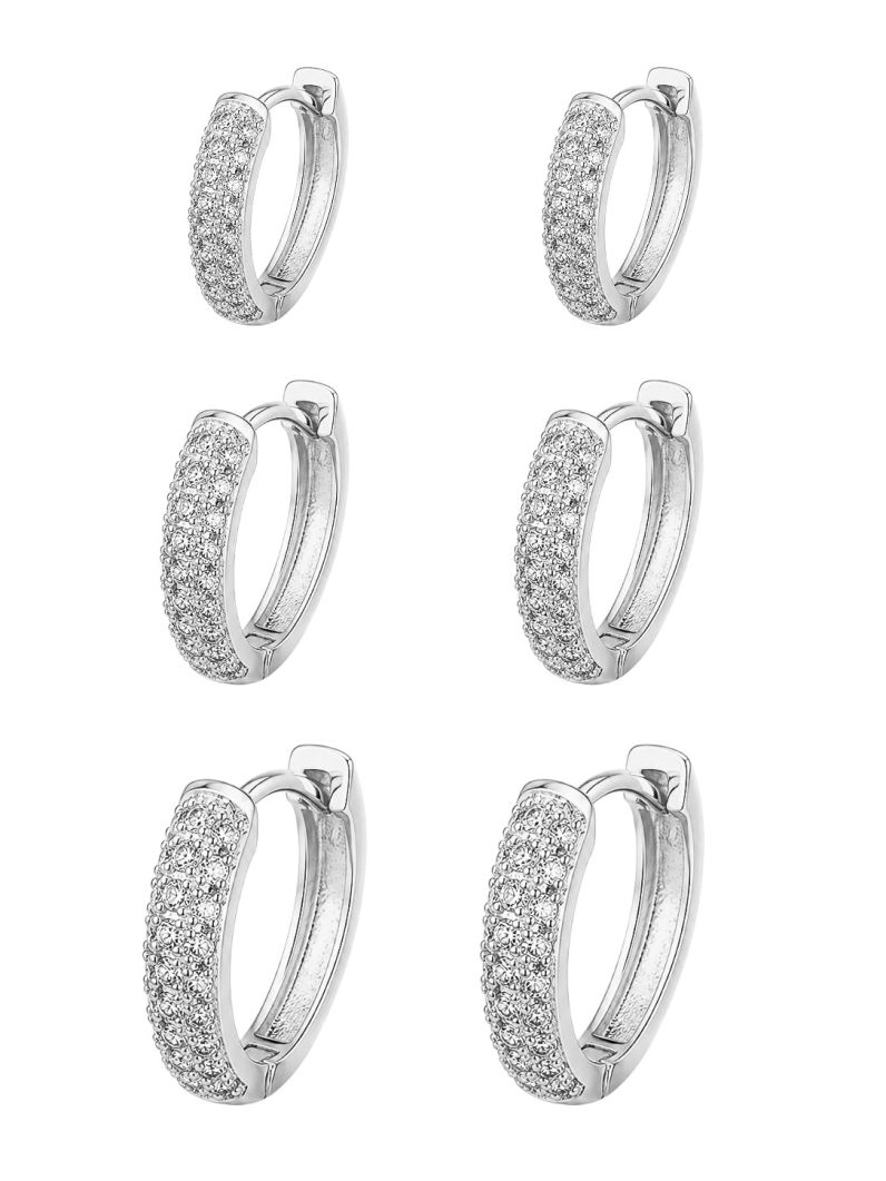 Trio de Brinco Folheado a Ouro 18k e Prata Argola Cravejado