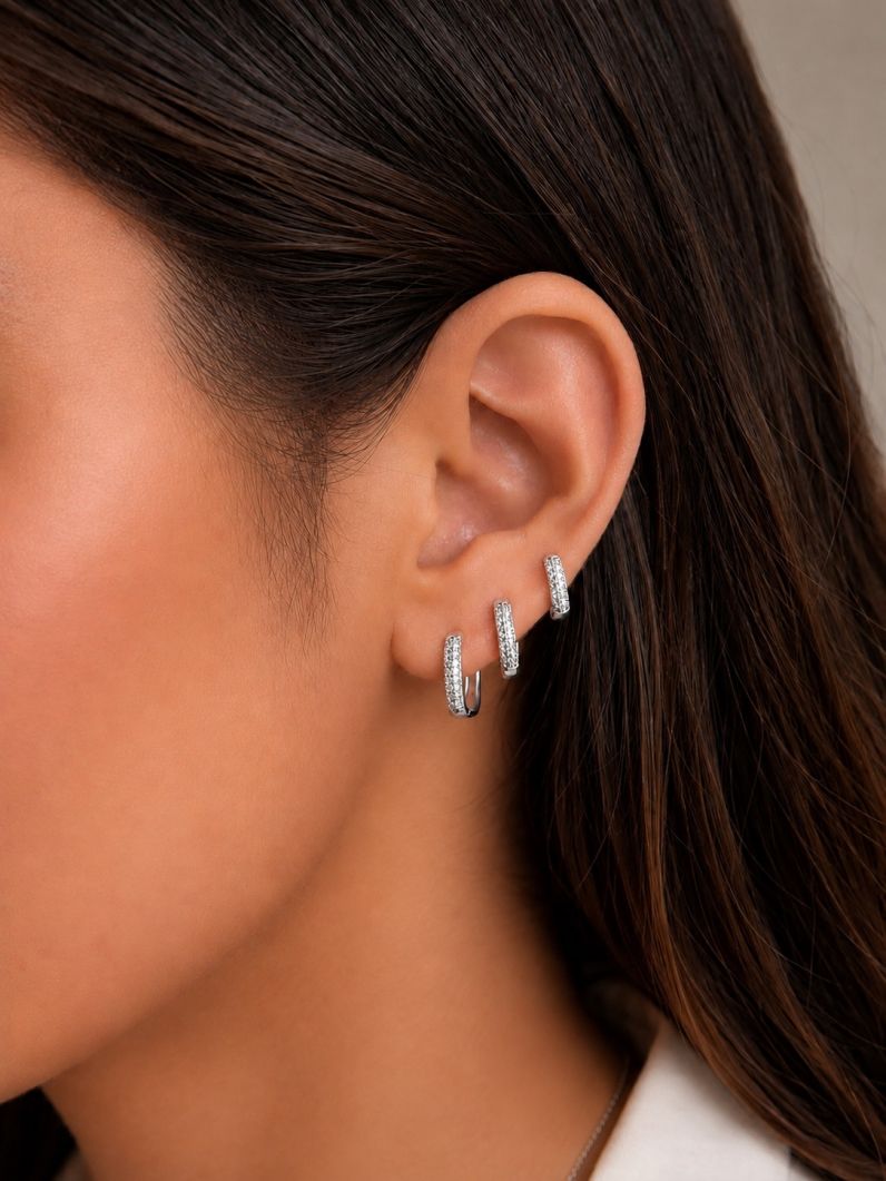 Trio de Brinco Folheado a Ouro 18k e Prata Argola Cravejado