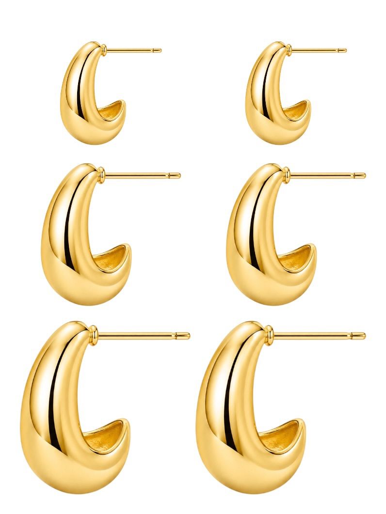 Trio de Brinco Folheado a Ouro 18k e Prata Argola Design Gota