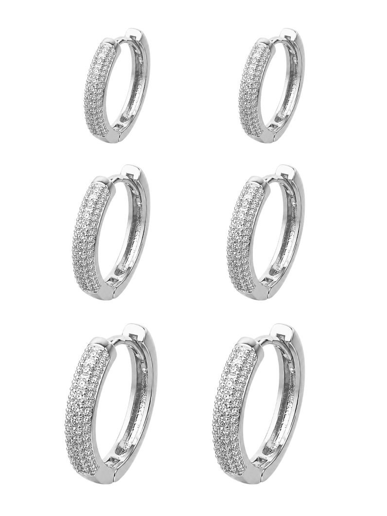 Trio de Brinco Folheado a Ouro 18k e Prata Argola Detalhada e Cravejada