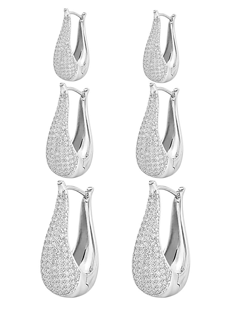 Trio de Brinco Folheado a Ouro 18k e Prata Argola Gota Cravejada