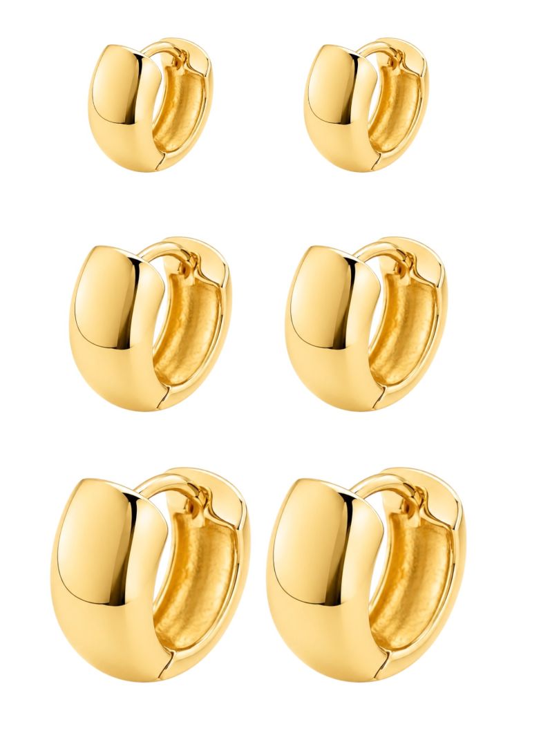 Trio de Brinco Folheado a Ouro 18k e Prata Argola Grossa