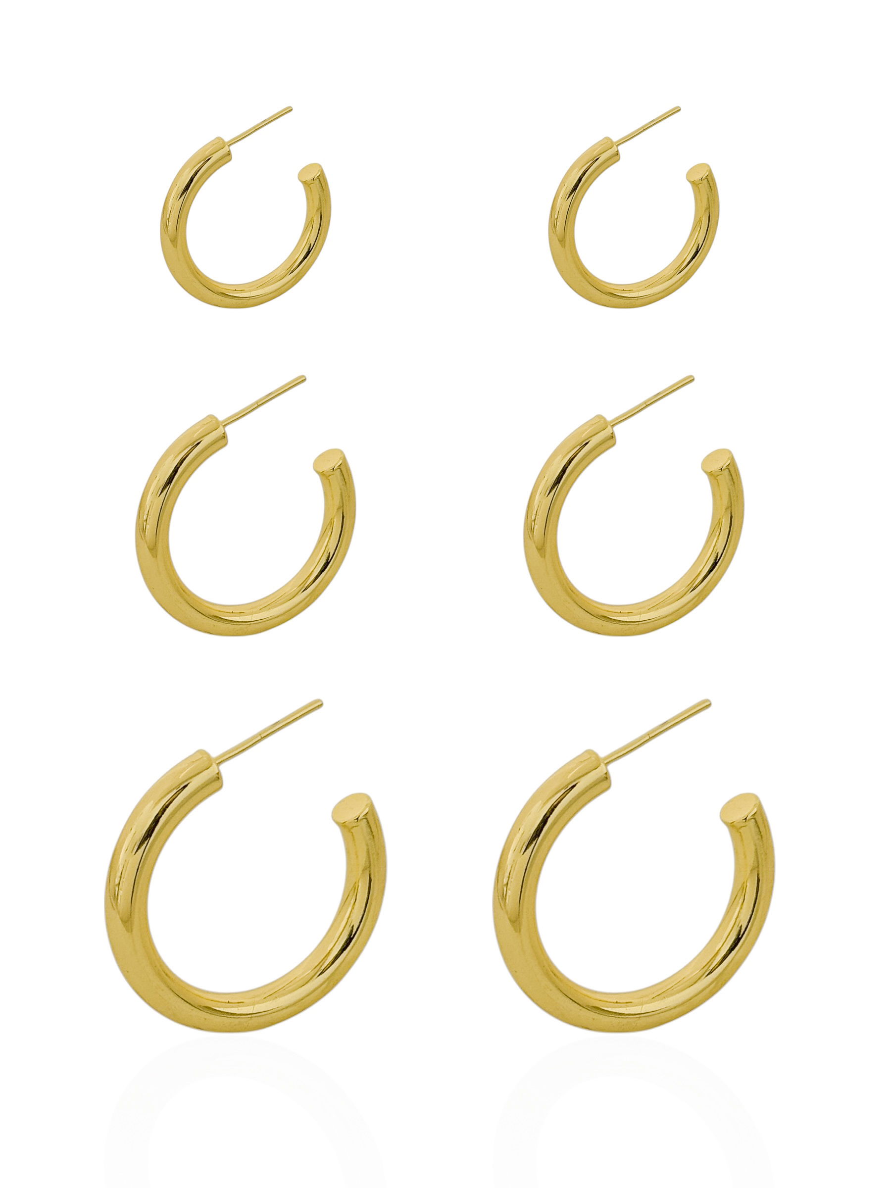 Trio de Brinco Folheado a Ouro 18k e Prata Argola Lisa