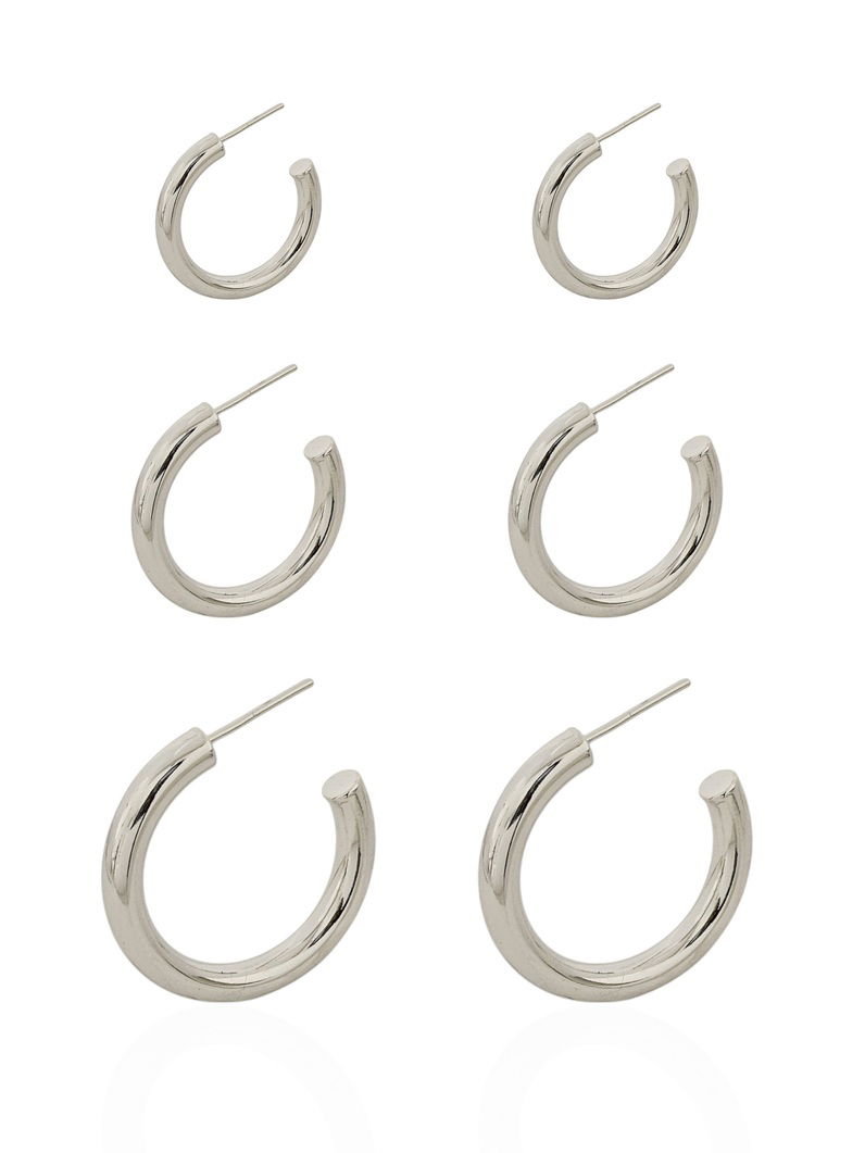 Trio de Brinco Folheado a Ouro 18k e Prata Argola Lisa