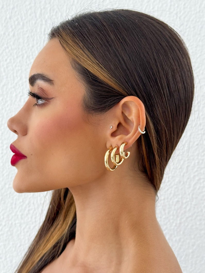 Trio de Brinco Folheado a Ouro 18k e Prata Argola Lisa