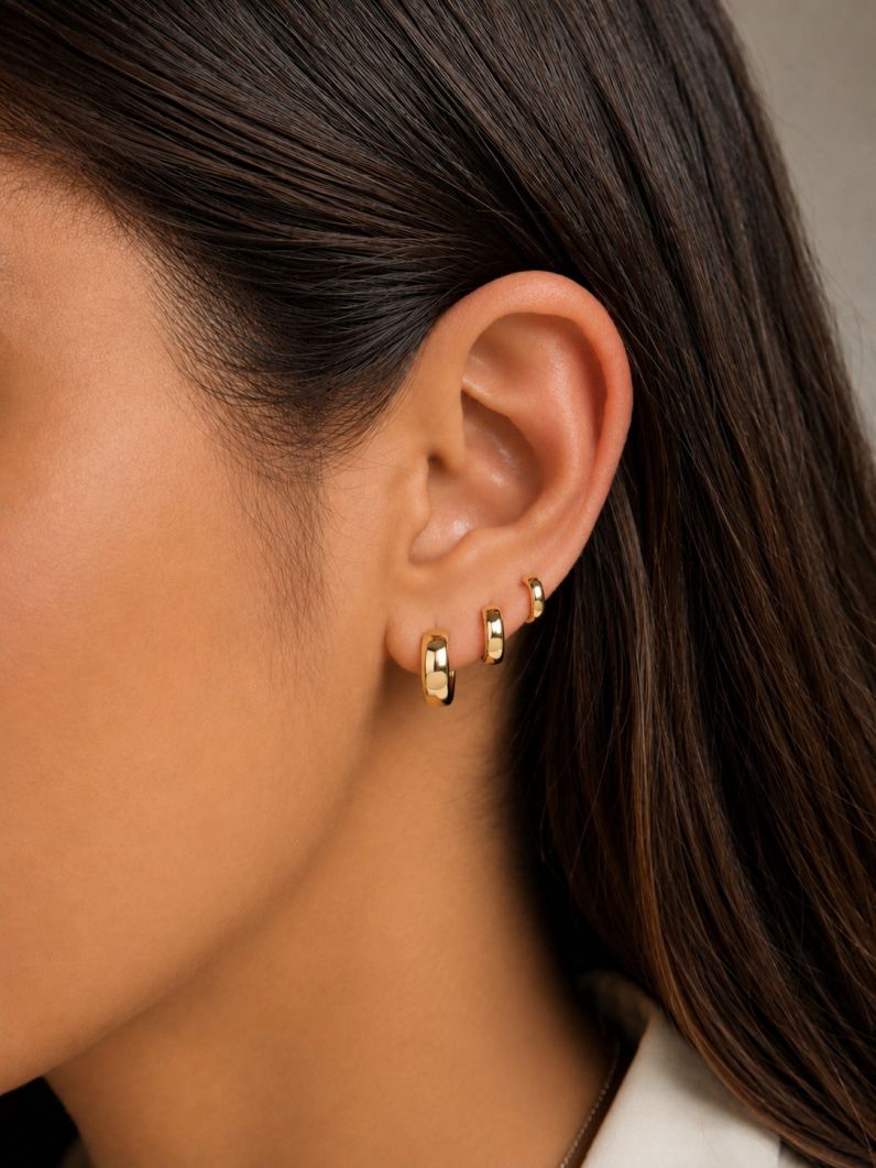 Trio de Brinco Folheado a Ouro 18k e Prata Argola Lisa
