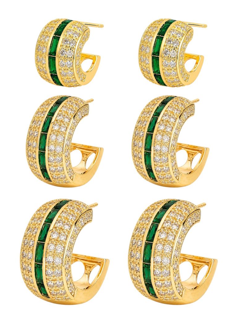 Trio de Brinco Folheado a Ouro 18k e Prata Argola Maxi Com Zirconia e Navete Colorido