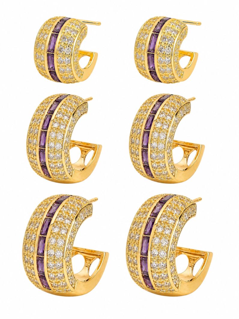 Trio de Brinco Folheado a Ouro 18k e Prata Argola Maxi Com Zirconia e Navete Colorido
