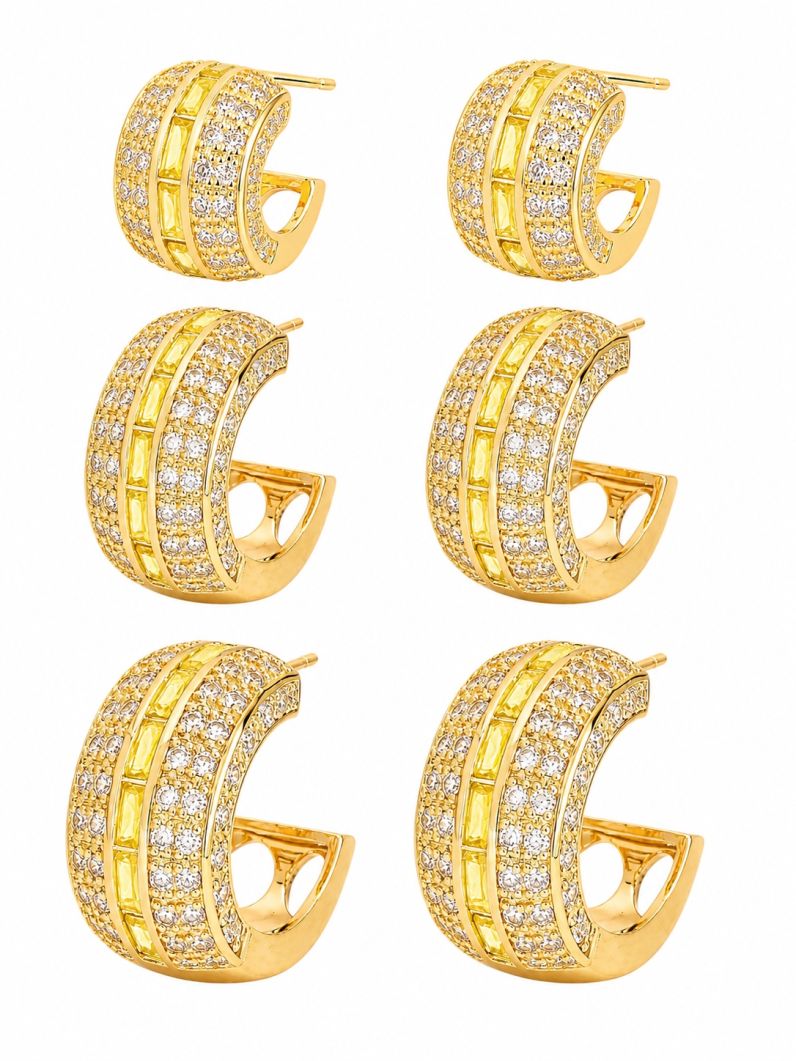 Trio de Brinco Folheado a Ouro 18k e Prata Argola Maxi Com Zirconia e Navete Colorido