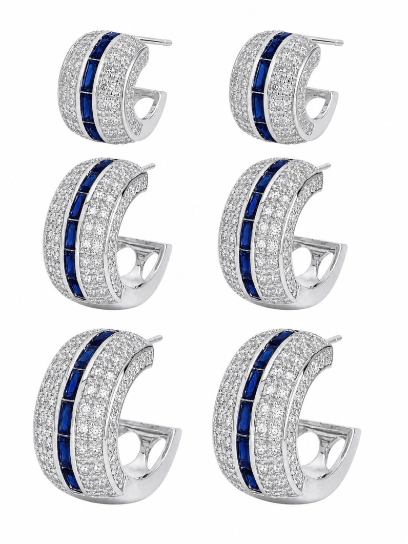 Trio de Brinco Folheado a Ouro 18k e Prata Argola Maxi Com Zirconia e Navete Colorido