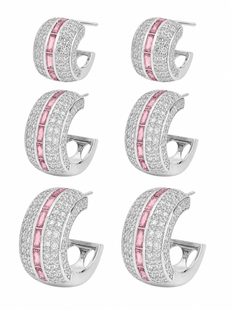 Trio de Brinco Folheado a Ouro 18k e Prata Argola Maxi Com Zirconia e Navete Colorido