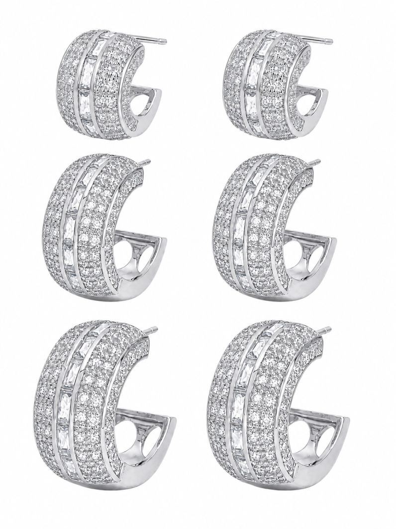 Trio de Brinco Folheado a Ouro 18k e Prata Argola Maxi Com Zirconia e Navete Colorido