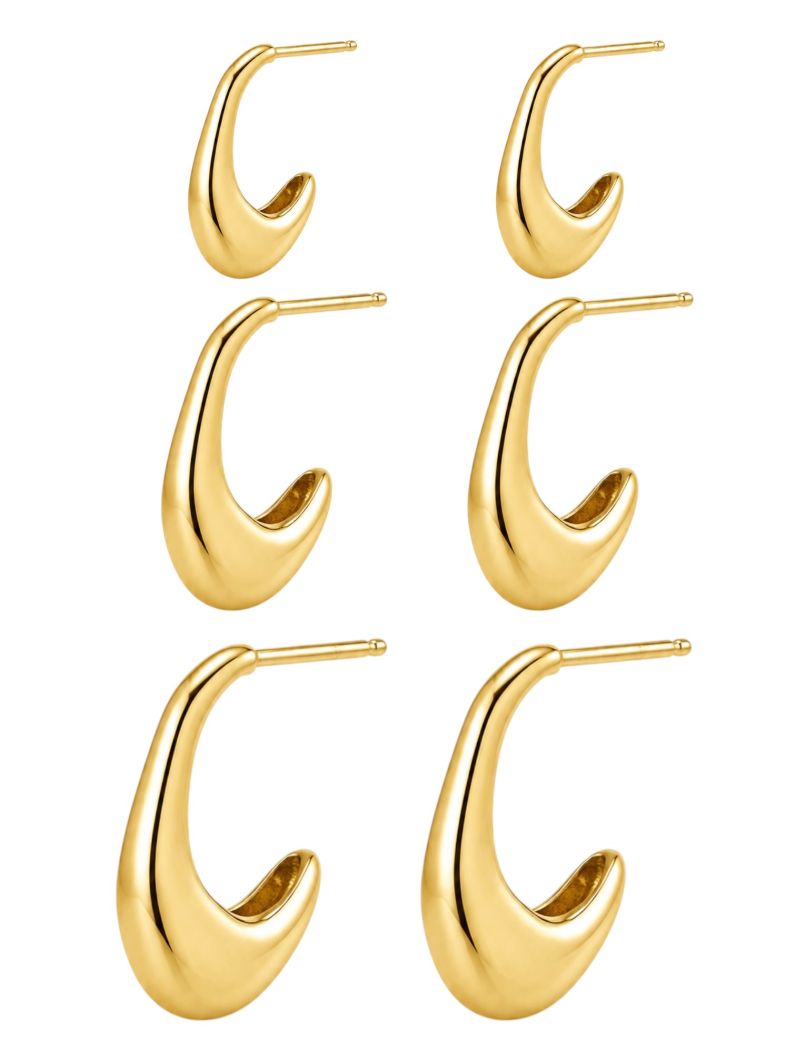 Trio de Brinco Folheado a Ouro 18k e Prata Argola Organico