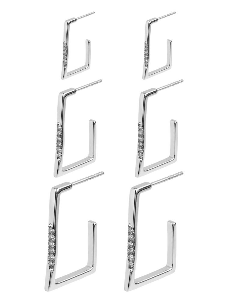Trio de Brinco Folheado a Ouro 18k e Prata Argola Quadrada Cravejada