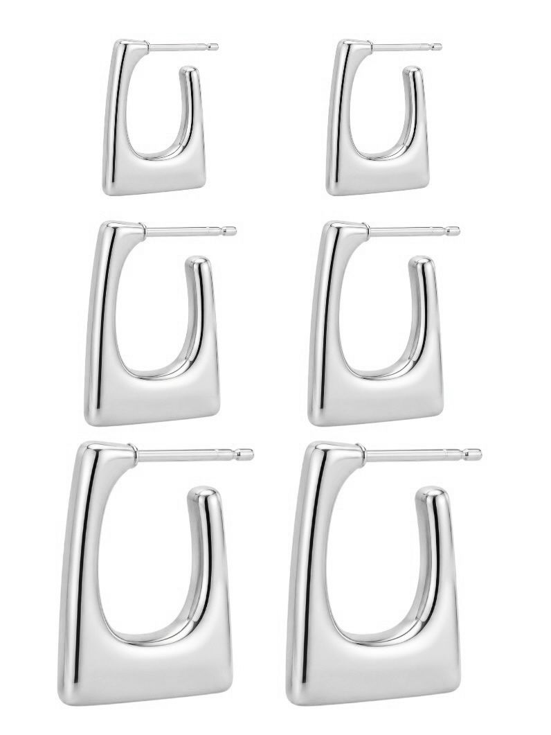 Trio de Brinco Folheado a Ouro 18k e Prata Argola Quadrada Vazada