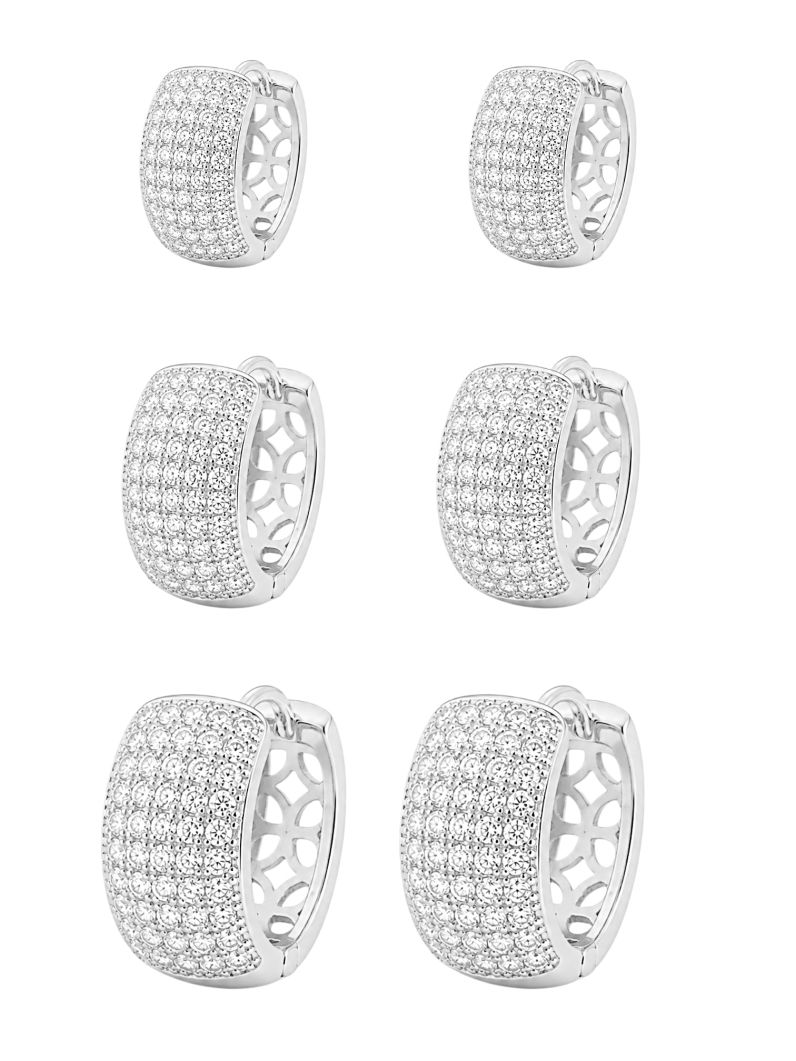 Trio de Brinco Folheado a Ouro 18k e Prata Argola Redonda Cravejada