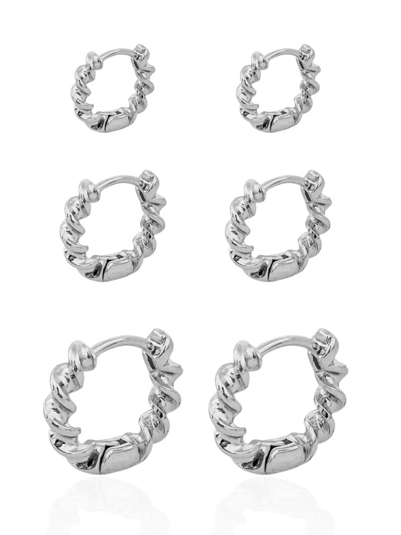 Trio de Brinco Folheado a Ouro 18k e Prata Argola Torcida