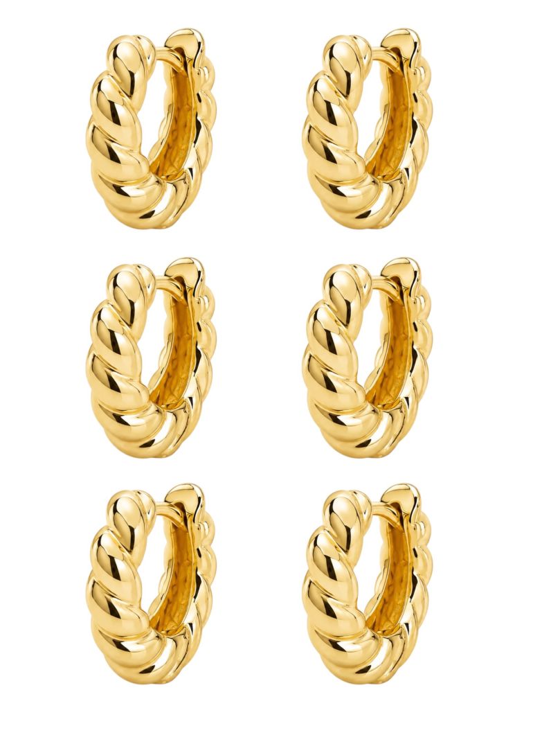 Trio de Brinco Folheado a Ouro 18k e Prata Argola Torcido