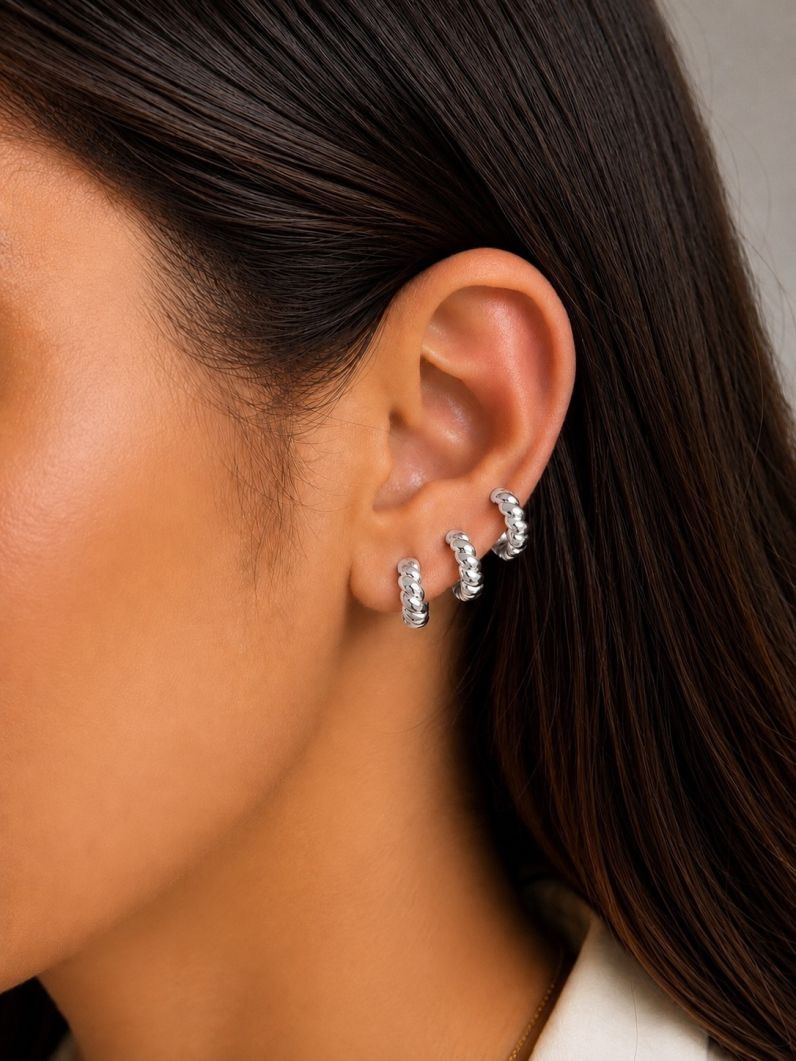 Trio de Brinco Folheado a Ouro 18k e Prata Argola Torcido